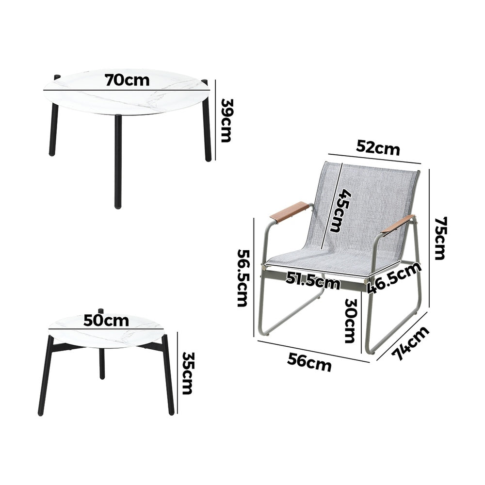 6PCS Outdoor Patio Set 4x Chairs with Coffee Table Textilene Garden Set Grey & White