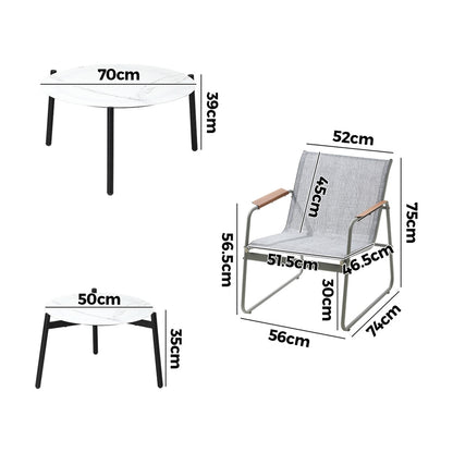 6PCS Outdoor Patio Set 4x Chairs with Coffee Table Textilene Garden Set Grey & White