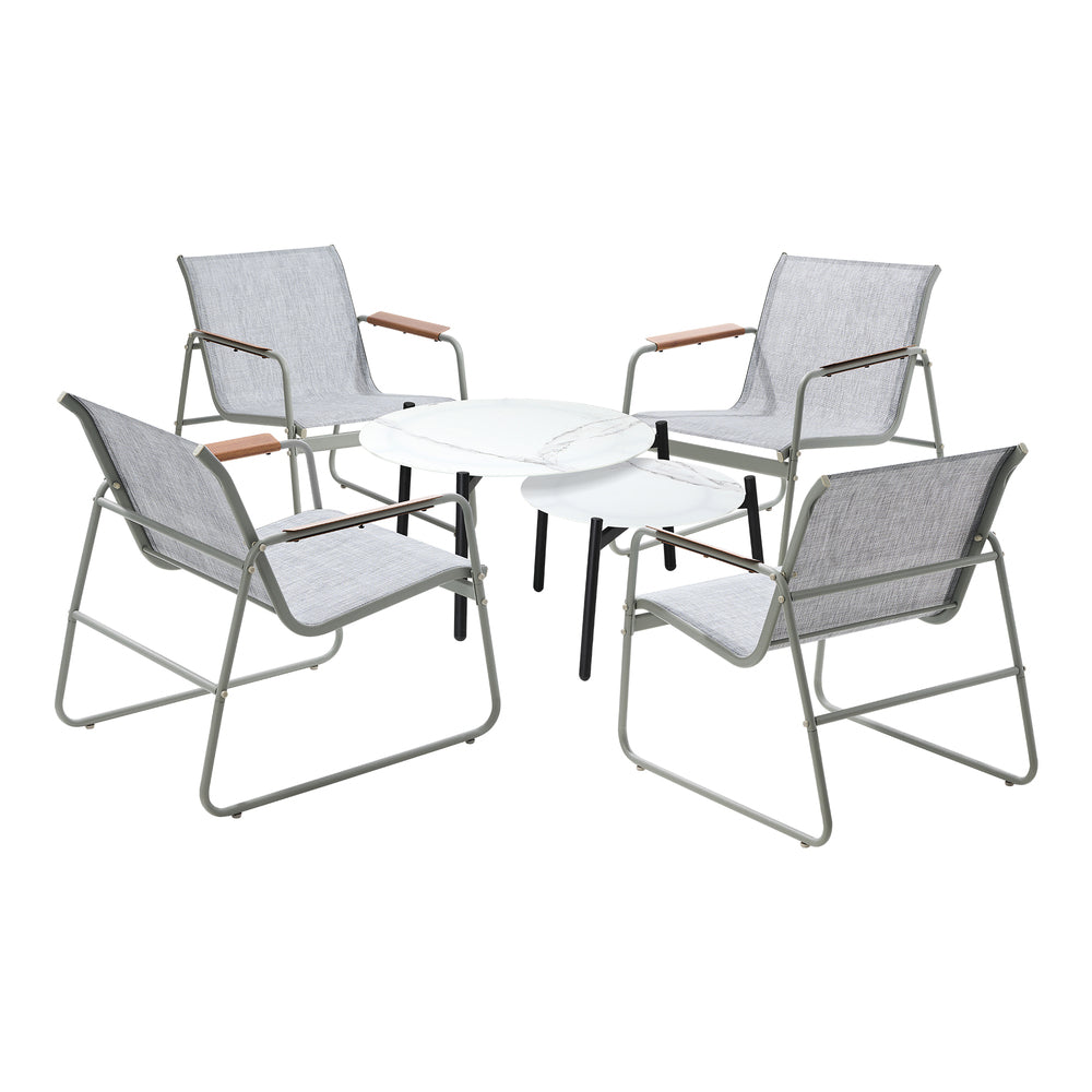 6PCS Outdoor Patio Set 4x Chairs with Coffee Table Textilene Garden Set Grey & White