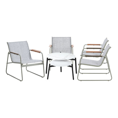6PCS Outdoor Patio Set 4x Chairs with Coffee Table Textilene Garden Set Grey & White