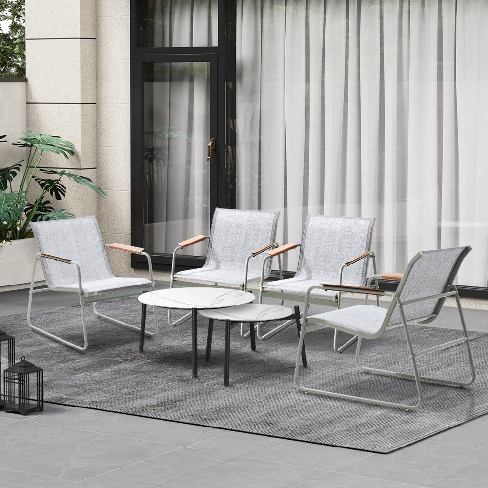 6PCS Outdoor Patio Set 4x Chairs with Coffee Table Textilene Garden Set Grey & White
