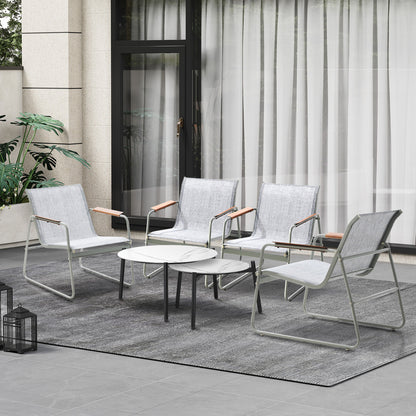 6PCS Outdoor Patio Set 4x Chairs with Coffee Table Textilene Garden Set Grey & White