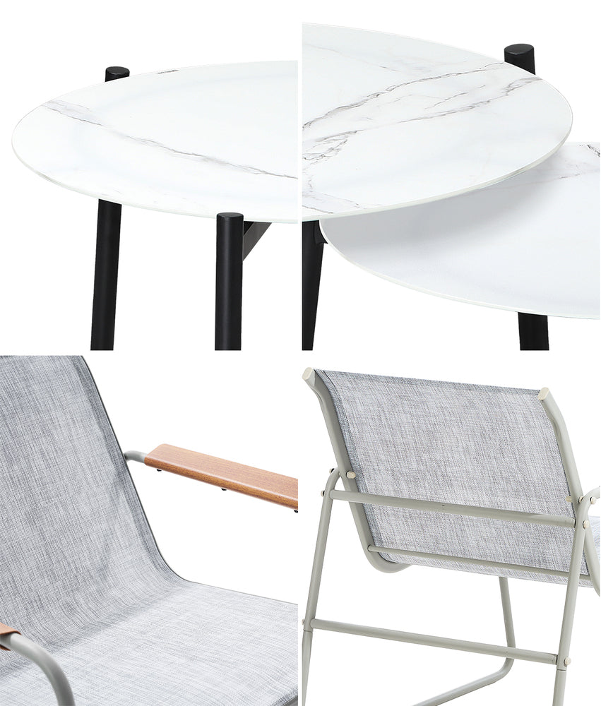 6PCS Outdoor Patio Set 4x Chairs with Coffee Table Textilene Garden Set Grey & White