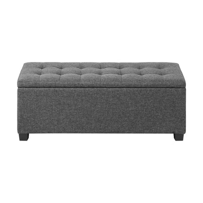 Ottoman Foot Stool: Spacious Toy Chest with Stylish Faux Linen Design-Grey\Light Grey