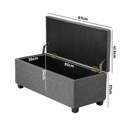 Ottoman Foot Stool: Spacious Toy Chest with Stylish Faux Linen Design-Grey\Light Grey