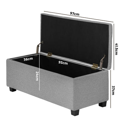 Ottoman Foot Stool: Spacious Toy Chest with Stylish Faux Linen Design-Grey\Light Grey