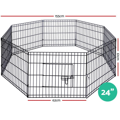 24" 8 Panel Dog Playpen Pet Fence Exercise Cage Enclosure Play Pen