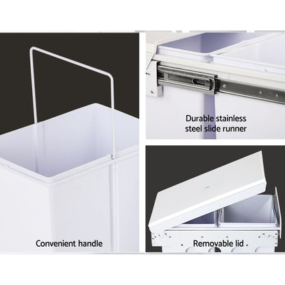 Pull Out Bin Kitchen Double Basket 2X15L White