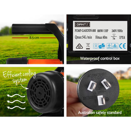 Garden Water Pump High Pressure 800W Tank Rain Farm Irrigation House Black