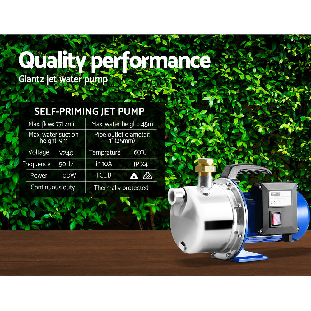 Garden Water Jet Pump High Pressure 1100W Tank Rain Farm Irrigation House