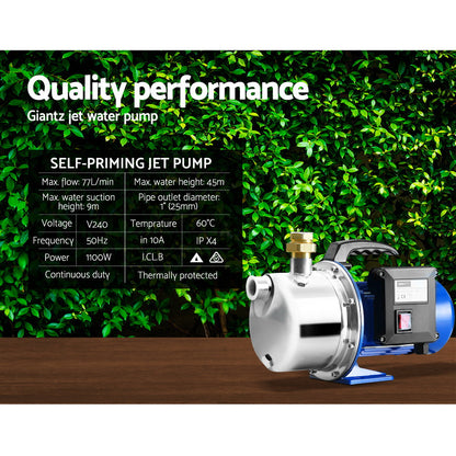Garden Water Jet Pump High Pressure 1100W Tank Rain Farm Irrigation House