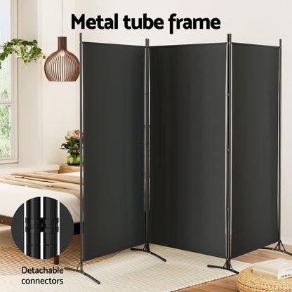 4 Panel Room Divider Screen 260x180cm Fabric Black
