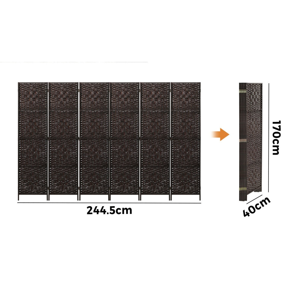 12 Panel Room Divider Privacy Screen Brown