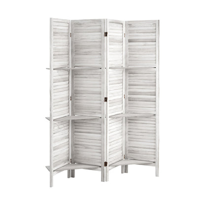 4 Panel Room Divider With Shelves Timber Wooden Natural