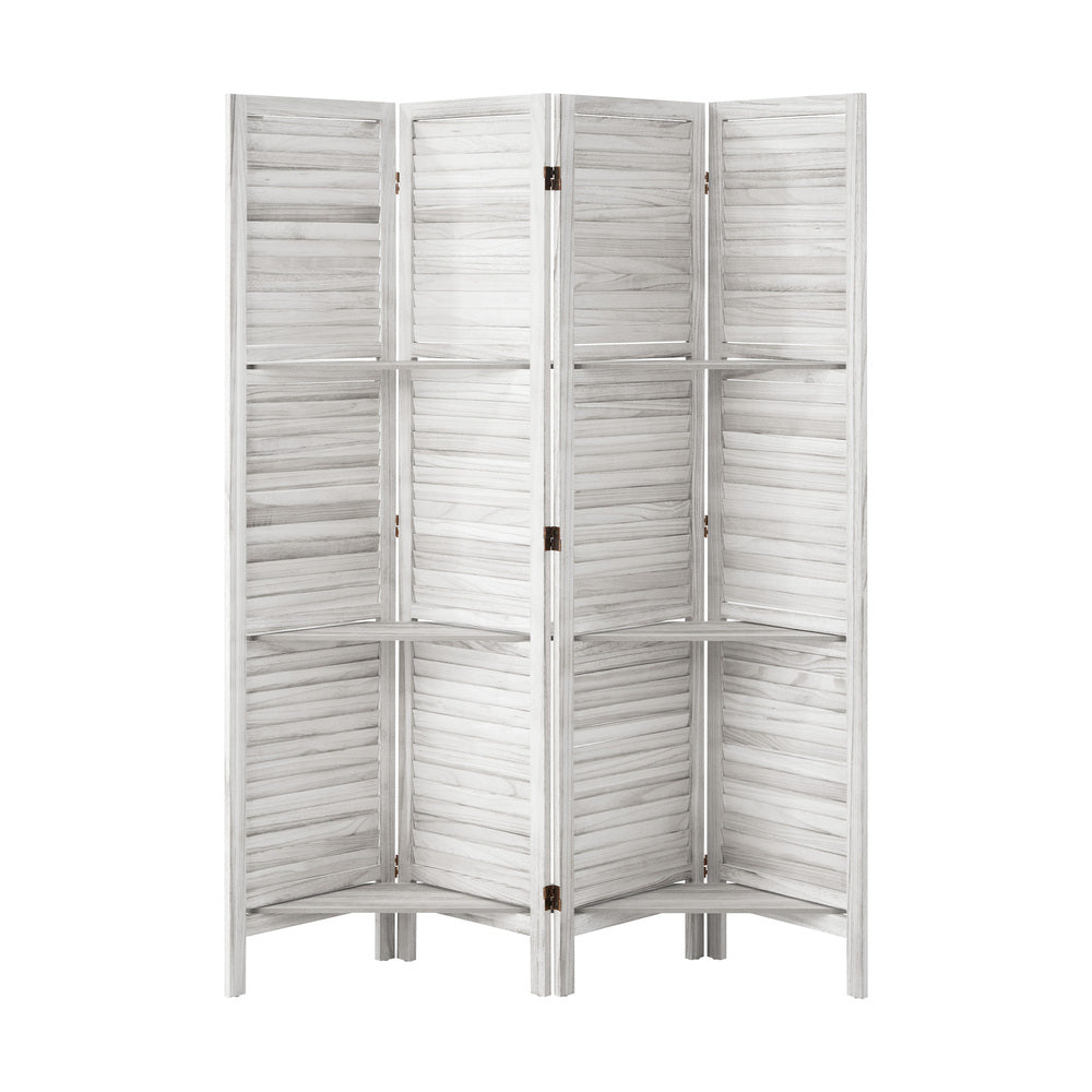 4 Panel Room Divider With Shelves Timber Wooden Natural
