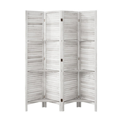 4 Panel Room Divider With Shelves Timber Wooden Natural