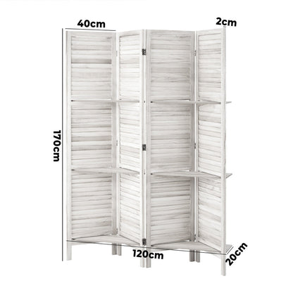 4 Panel Room Divider With Shelves Timber Wooden Natural