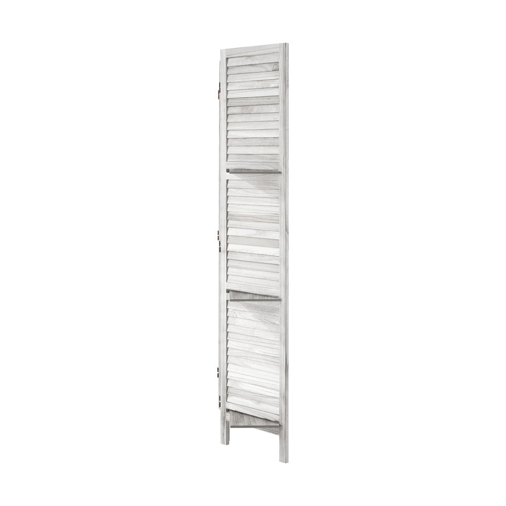 4 Panel Room Divider With Shelves Timber Wooden Natural