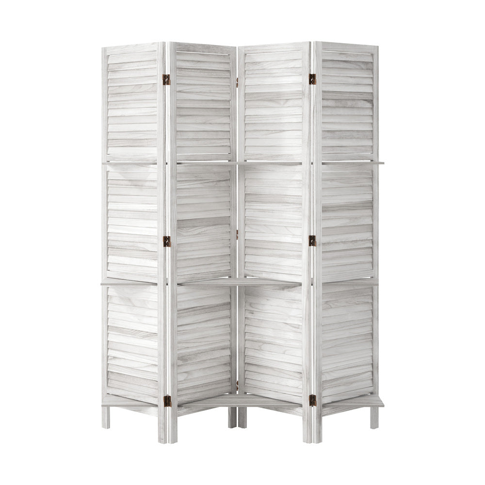 4 Panel Room Divider With Shelves Timber Wooden Natural