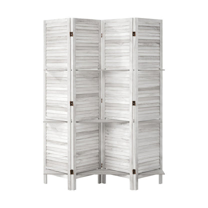 4 Panel Room Divider With Shelves Timber Wooden Natural
