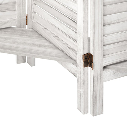 4 Panel Room Divider With Shelves Timber Wooden Natural