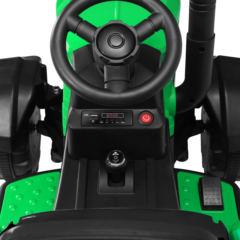 XL Kids Ride On Tractor 12V with Trailer Remote Green