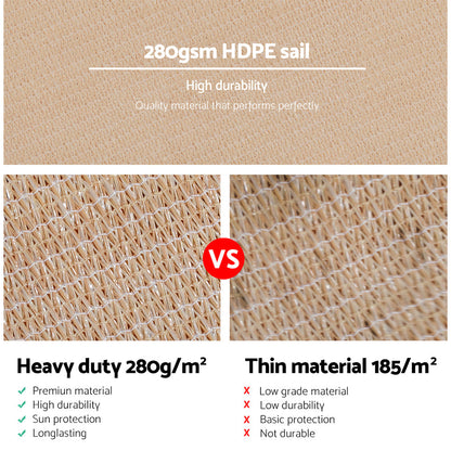 Shade Sail 2X4M Rectangle 280Gsm 98% Sand Shade Cloth