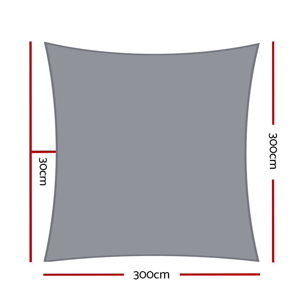 Shade Sail 3X3M Square 280Gsm 98% Grey Shade Cloth