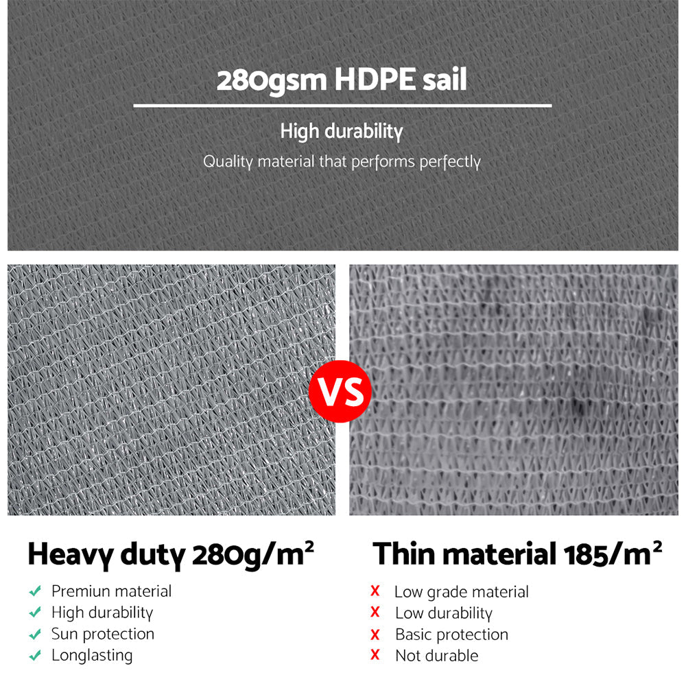 Shade Sail 3X3M Square 280Gsm 98% Grey Shade Cloth
