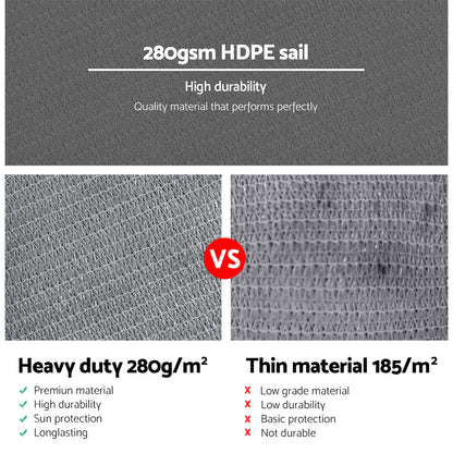 Shade Sail 3X3M Square 280Gsm 98% Grey Shade Cloth