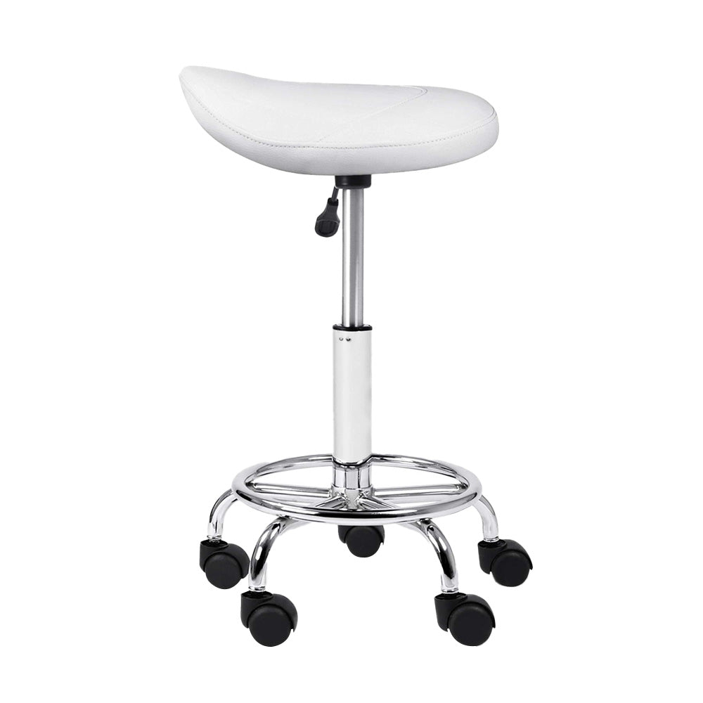 Salon Stool Saddle Swivel Chair White