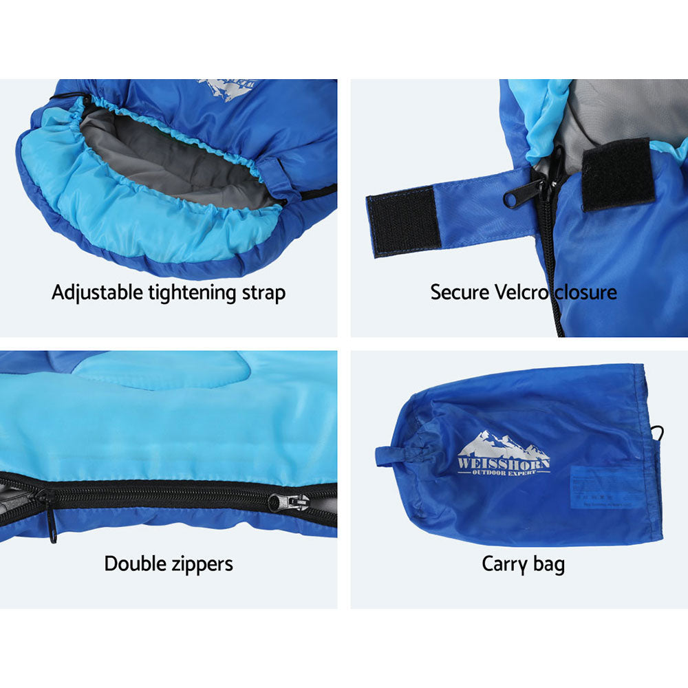 Sleeping Bag Kids Single 172Cm Thermal Camping Hiking Blue