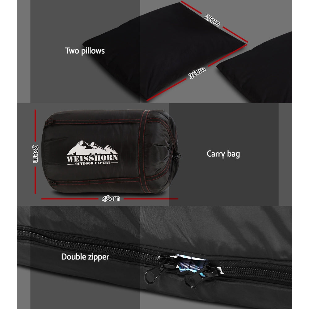 Sleeping Bag Double Pillow Thermal Camping Hiking Tent Grey -10&Deg;C