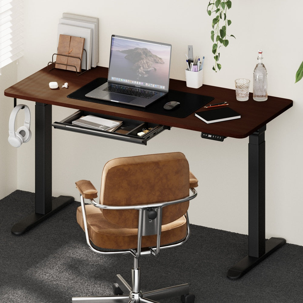 140cm Electric Standing Desk with Drawer Adjustable White & Black Walnut