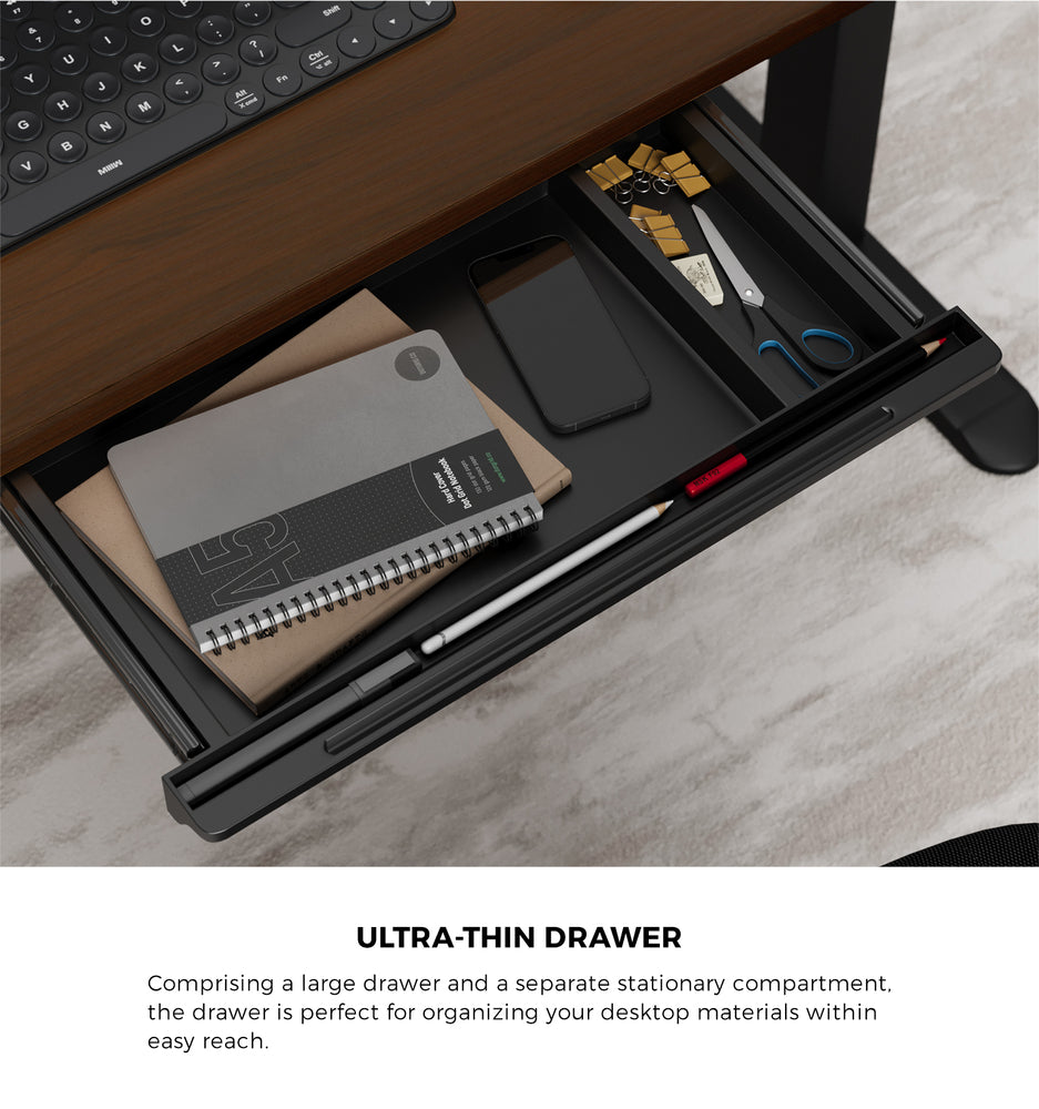 140cm Electric Standing Desk with Drawer Adjustable White & Black Walnut