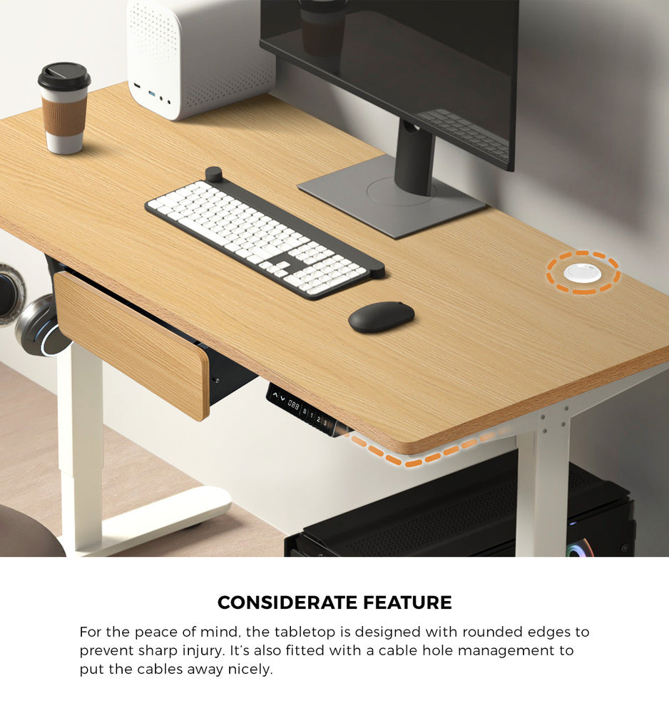 150cm Electric Standing Desk with Drawer Adjustable Oak White Single & Dual Motar