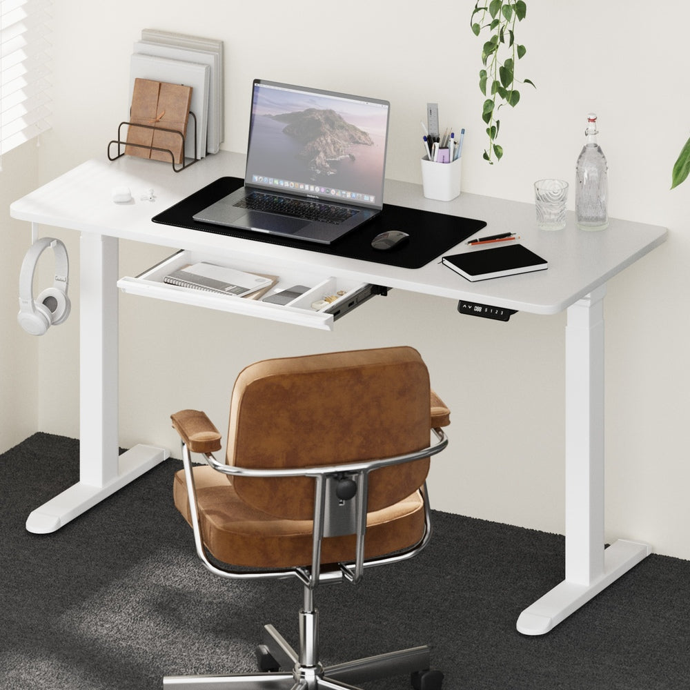 140cm Electric Standing Desk with Drawer Adjustable White & Black Walnut