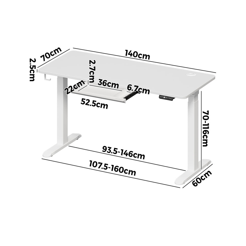 140cm Electric Standing Desk with Drawer Adjustable White & Black Walnut