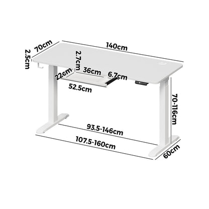 140cm Electric Standing Desk with Drawer Adjustable White & Black Walnut