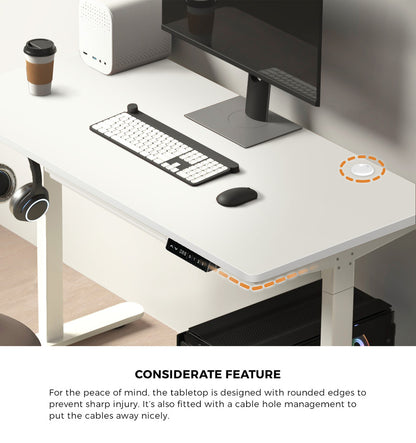 140cm Electric Standing Desk with Drawer Adjustable White & Black Walnut
