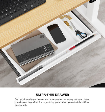 150cm Electric Standing Desk with Drawer Adjustable Black & White Oak