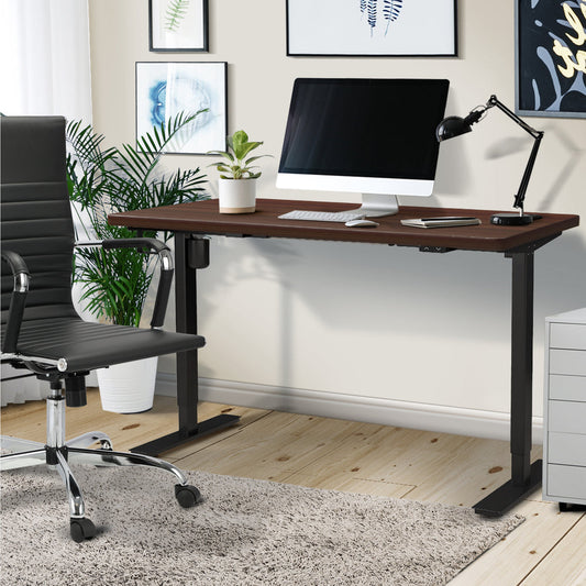 Electric Standing Desk Single Motor Height Adjustable Sit Stand Table Black and Walnut 150cm