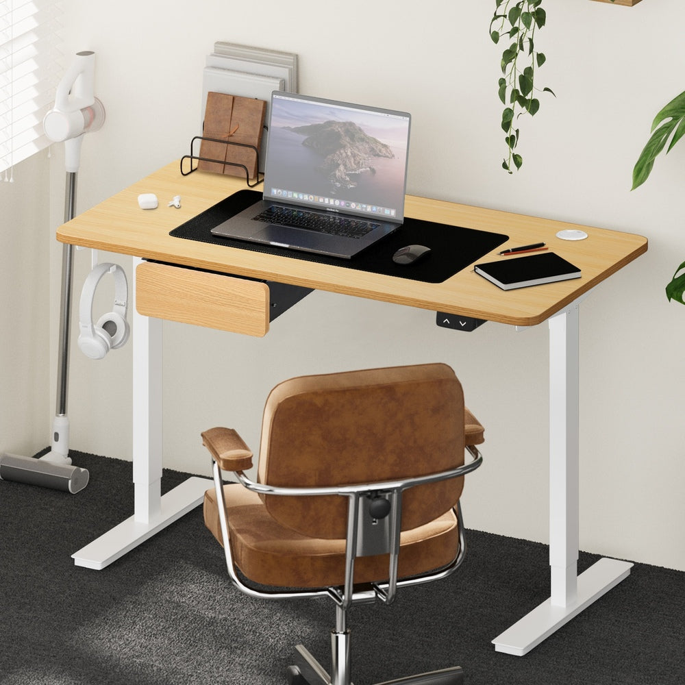 150cm Electric Standing Desk with Drawer Adjustable Oak White Single & Dual Motar