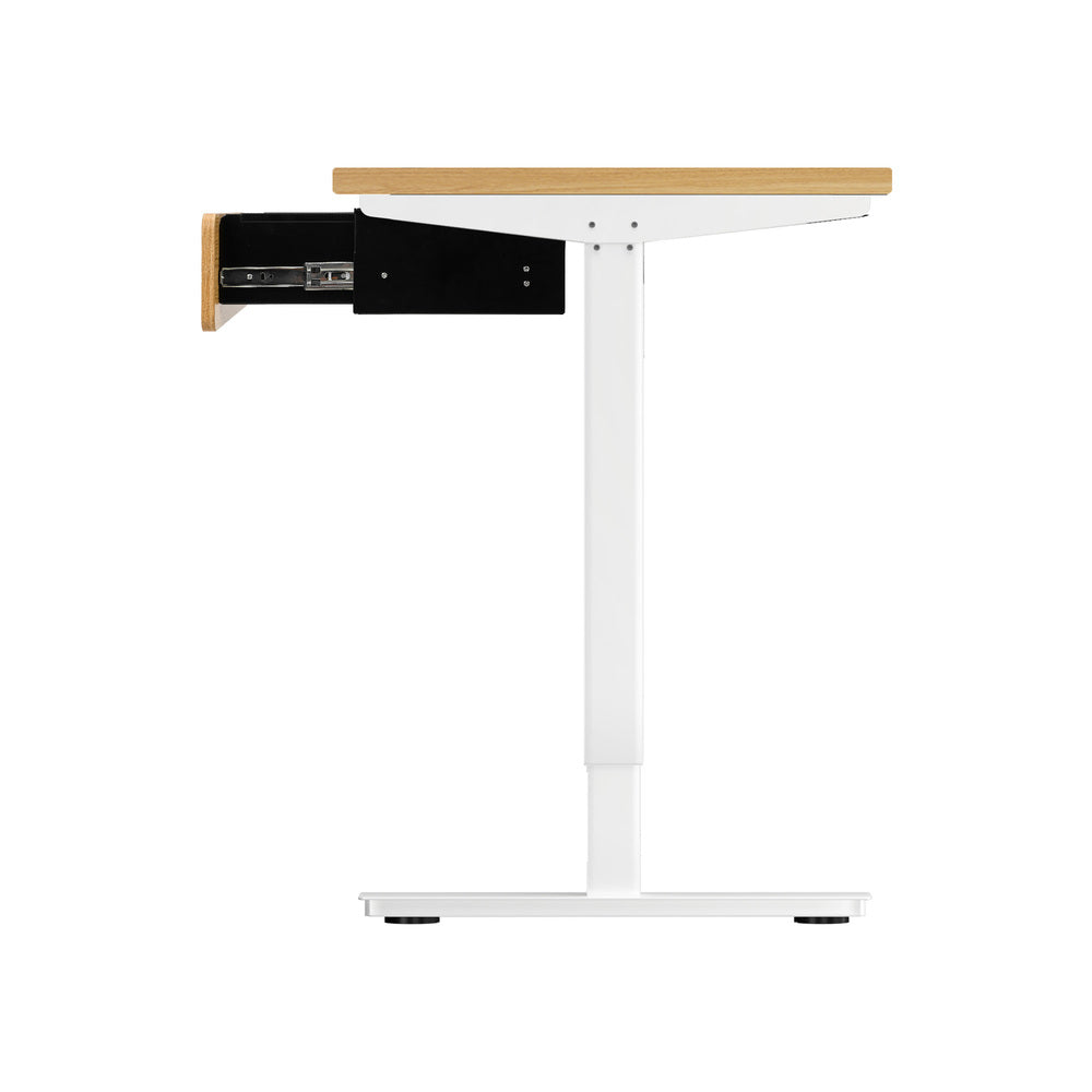 150cm Electric Standing Desk with Drawer Adjustable Oak White Single & Dual Motar