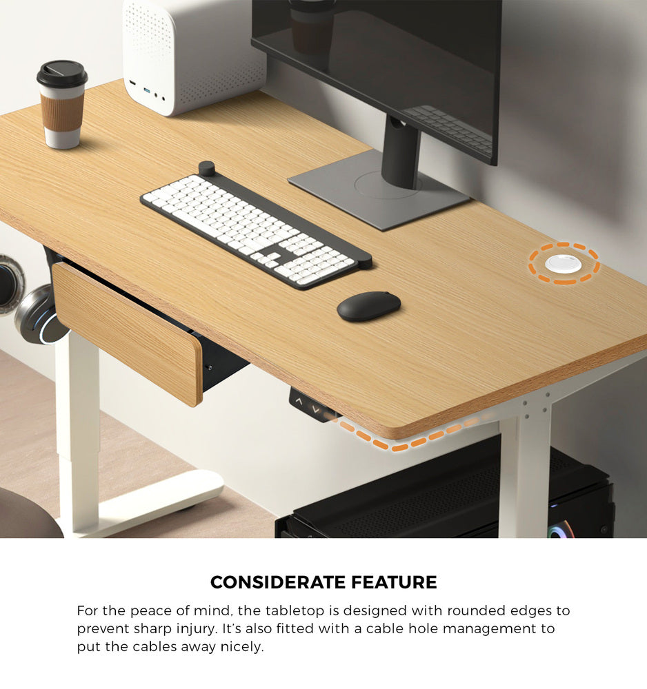 150cm Electric Standing Desk with Drawer Adjustable Oak White Single & Dual Motar