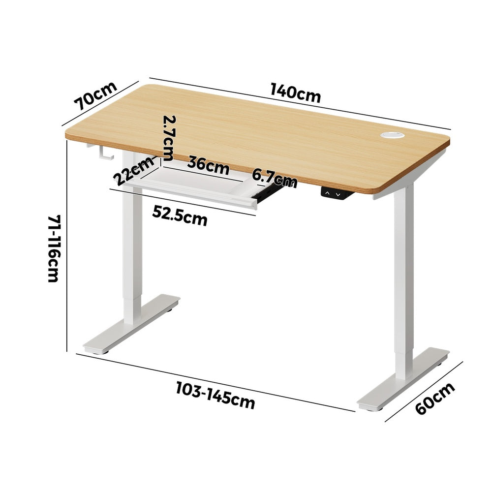 160cm Electric Standing Desk with Drawer Adjustable White Oak