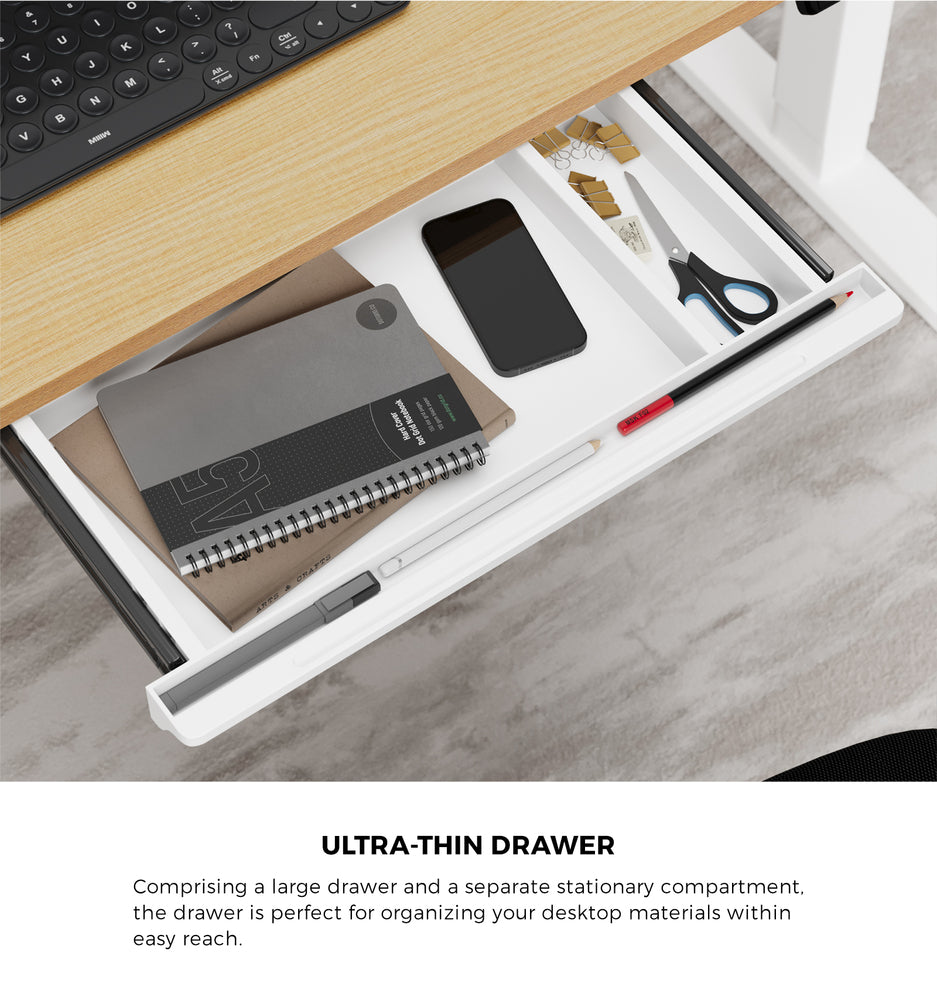 160cm Electric Standing Desk with Drawer Adjustable White Oak