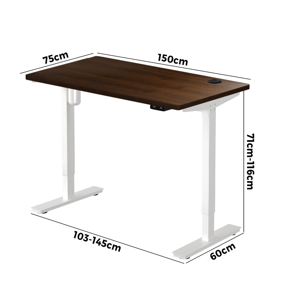 Electric Standing Desk Single Motor Height Adjustable Sit Stand Table White and Walnut 150cm