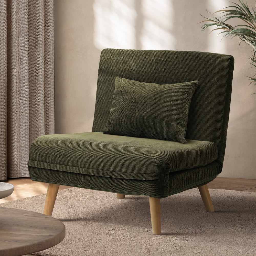 Lounge Sofa Bed Polyester Single Seat Green