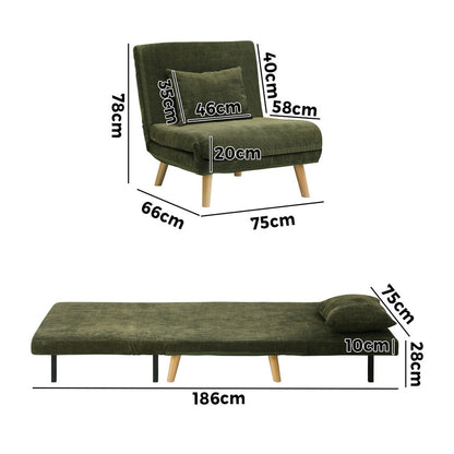 Lounge Sofa Bed Polyester Single Seat Green